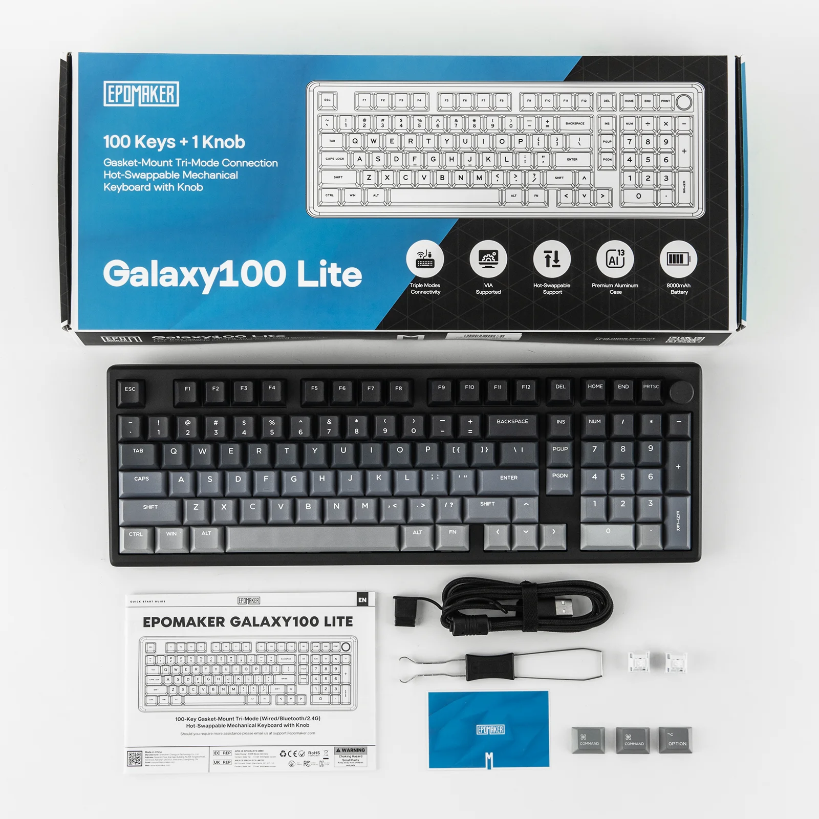 EPOMAKER Galaxy100 Lite QMK/VIA 96% ANSI US Layout Gasket Hot-Swap Wired/2.4GHz/BT Wireless 1800 Aluminum Mechanical Keyboard