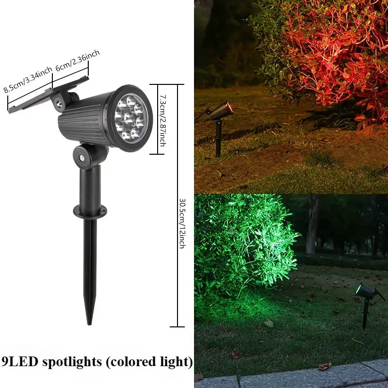 Solar LED Light 9 LED highlighted Spotlights,Outdoor IP65 Waterproof Lights,Brightness Adjustable for Garden Backyard Driveway