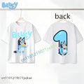 Bluey Birthday Number T-shirt 1-9 Y Kids Front Back Print Cute Cartoon Short Sleeve Boys Girls Summer Tops Birthday Party Gifts