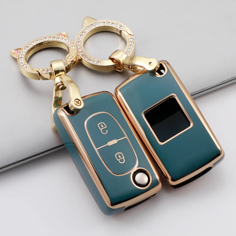 2 Button Folding Car Key Case for PEUGEOT 207 407 307 308 607 for Citroen C2 C4 C5 TPU Cover Fob Rubber Skin Protect Keychain