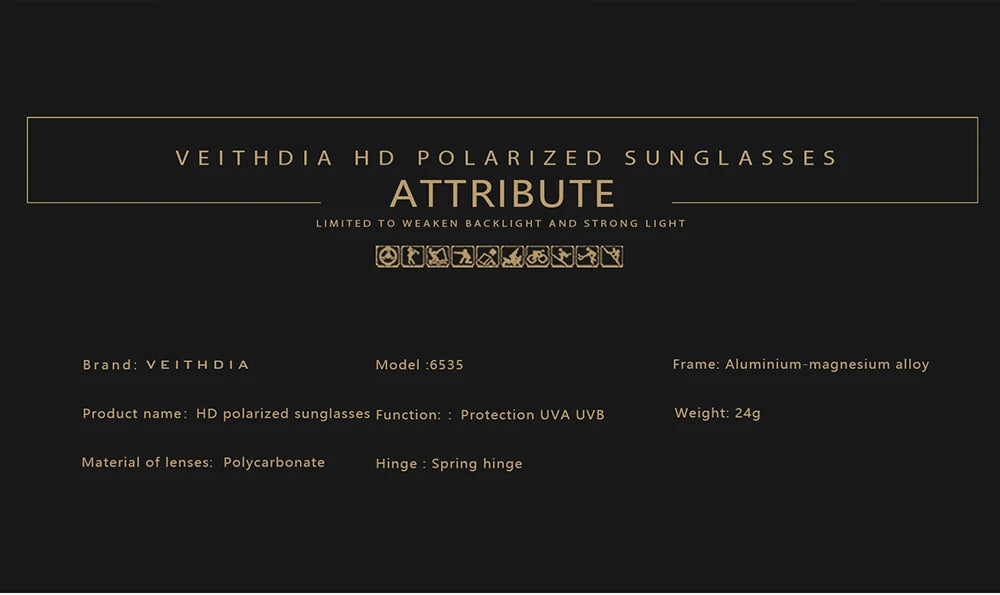 VEITHDIA Men Sunglasses Aluminum Magnesium Polarized UV400 Lens Rimless Driving Fishing Sun Glasses Sports Eyewear For Male 6535