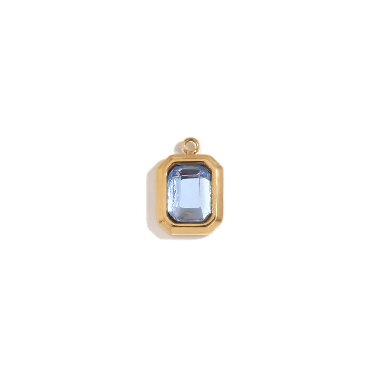 E.B.belle Octagonal Splicing Color Bead Heart-shaped Key Rainbow Square 316L Stainless Steel 14K Gold Plated Pendant Charms