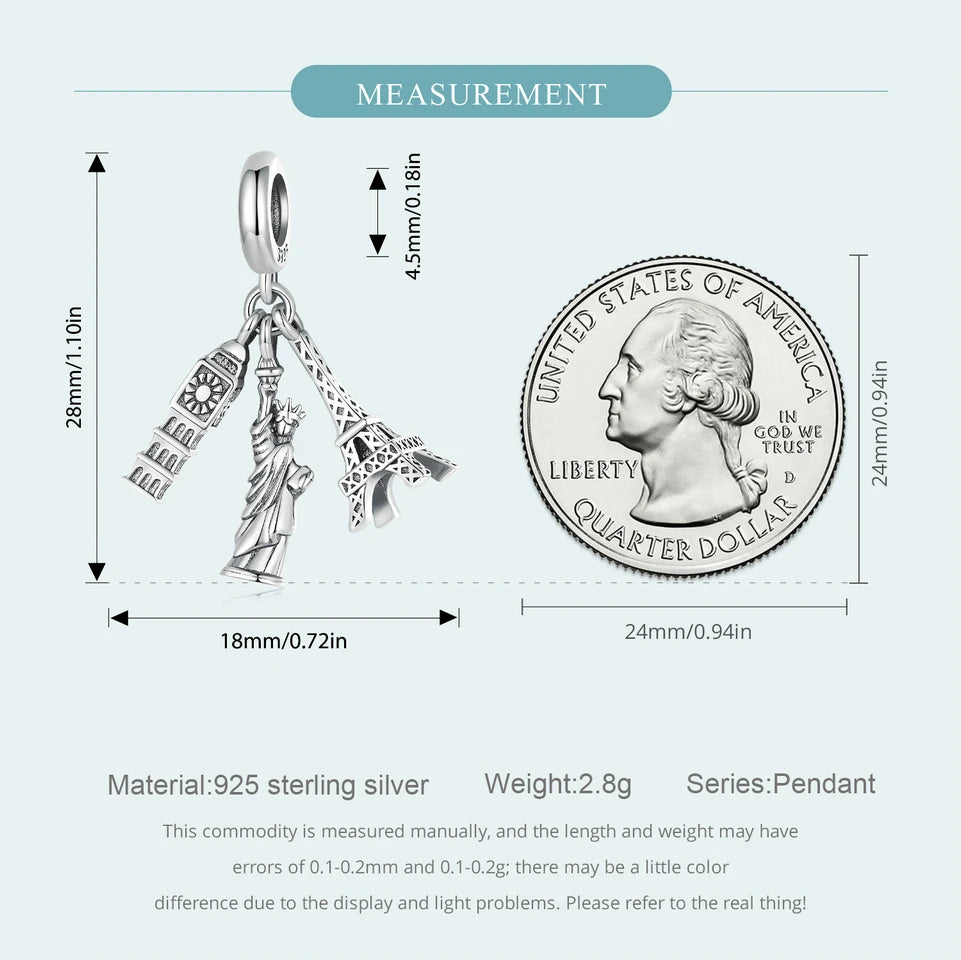 BISAER 925 Sterling Silver Summer Vacation Charm Bead Lipstick Sunglasses High Heels Airplane Pendant Fit Women DIY Bracelet
