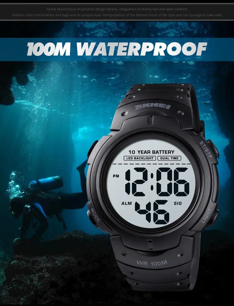 Skmei Led Light Display Chrono Digital Sport Watches Mens 10bar Top Waterproof Wristwatch 10 Year Battery Life Alarm Date Clock