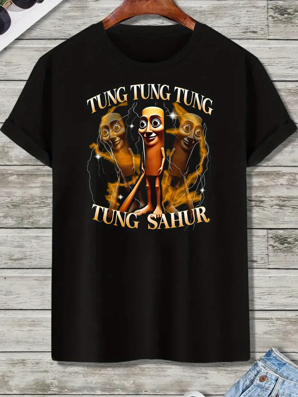 Tung Tung Tung Sahur Men's Funny Baseball Bat Italian Brainrot Graphic T-Shirt Retro Cartoon Print White Round Neck Short Sleeve