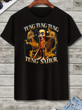 Tung Tung Tung Sahur Men's Funny Baseball Bat Italian Brainrot Graphic T-Shirt Retro Cartoon Print White Round Neck Short Sleeve