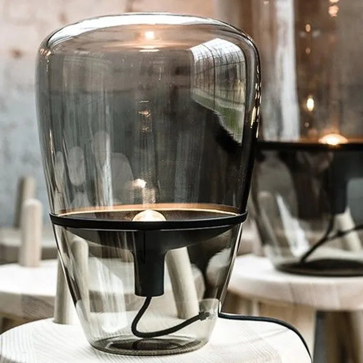 Postmodern Smoky Gray Glass Table Lamp Italian Creative Art Desktop Decoration Stand Lights Living Room Bedroom Hotel Lighting