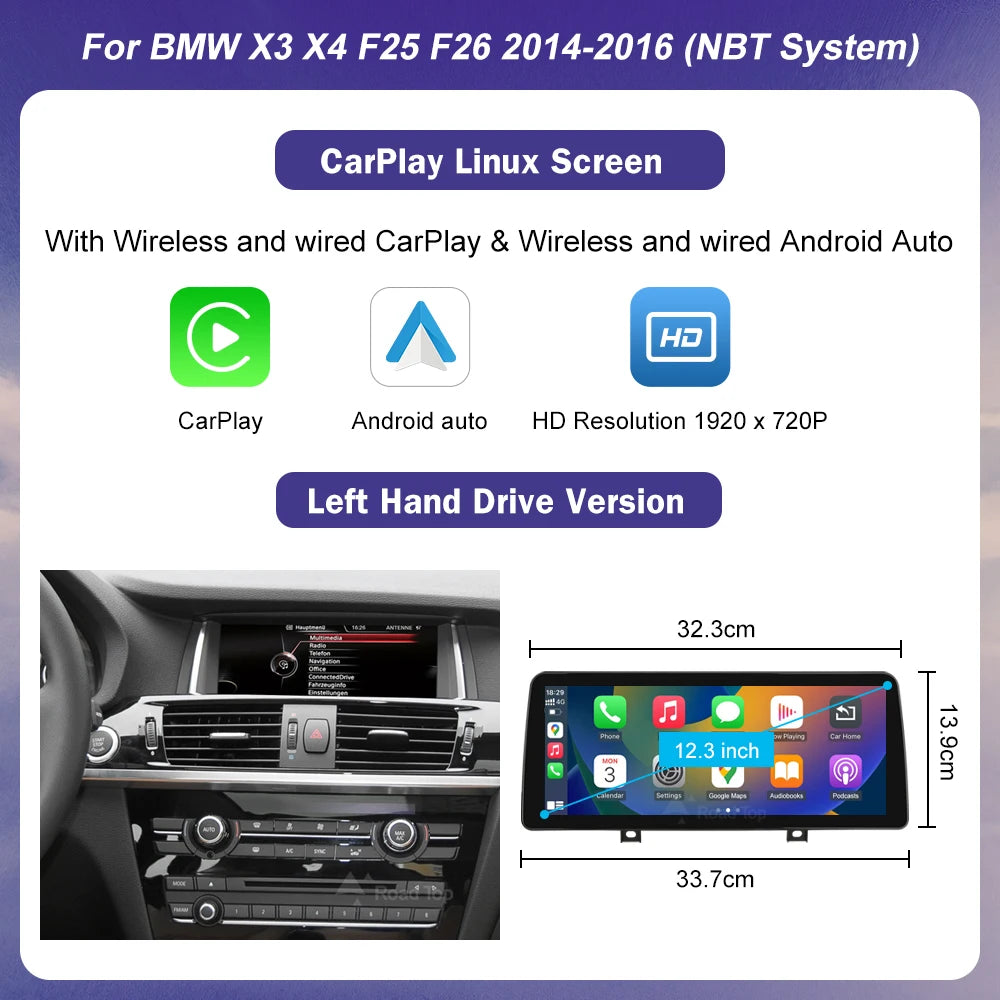 1920*720 Multimedia Touch Screen Wireless Carplay For BMW X3 F25 X4 F26 2014-2016 CIC NBT System Android Auto NBT System