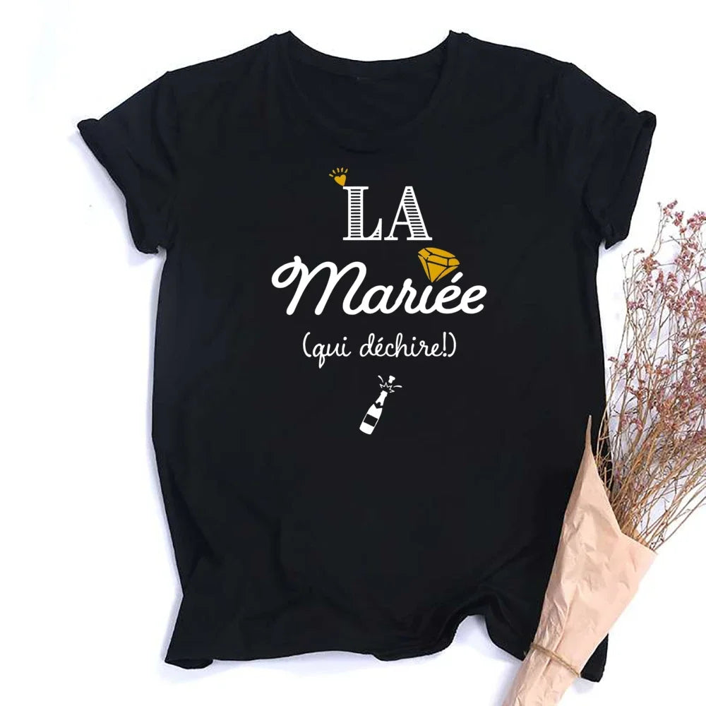 French Printed T-shirt EVJF Team of The Bride T Shirt Bachelorette Party Outfit Tops Team Bride Bridesmaid Short Sleeve Clothes
