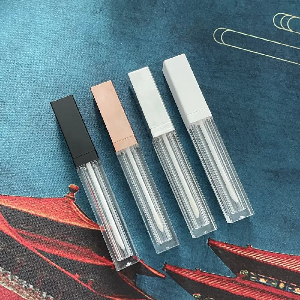 5ML Empty Lip Gloss Tubes Square Lip Balm Bottles,White,Black Cap Refillable Plastic Liquid Lipstick Container