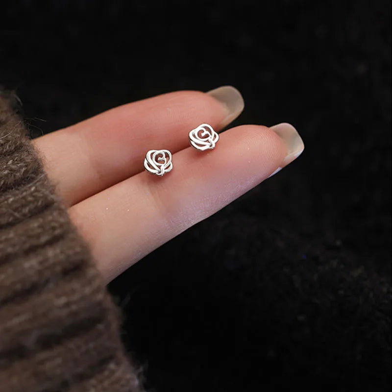 925 Silver Needle Water Drop Flower Crystal Earrings Shiny Silver Color Beautiful Mini Earrings Jewelry Gifts
