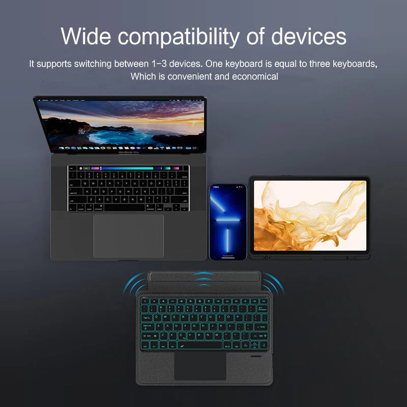 HUWEI Magic Keyboard For Samsung Galaxy Tab S9 S8 S7 Plus FE 12.4" Case Smart Backlit TouchPad Spanish Portuguese Keyboard Cover