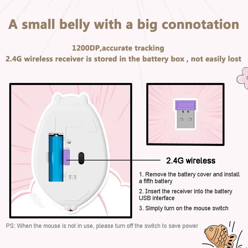 Cute Pet Kitten Design Cartoon Animal Mouse 2.4G Wireless Mute Ergonomic Optical Cat Mice Desktop Laptop Universal For Girl Gift