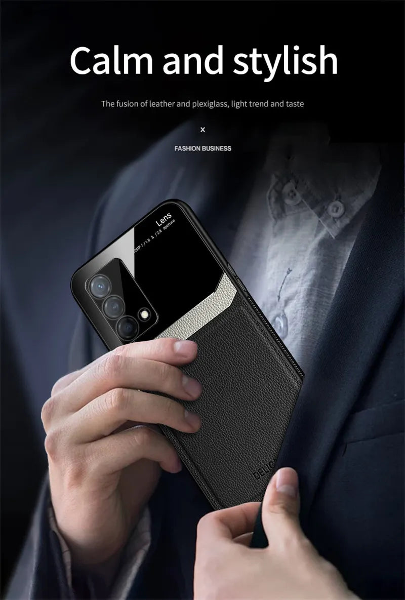 Realme GT Master RMX3363 RMX3360 Case Leather Glass Texture TPU Bumper with Plexiglass Back Cover for Realme GT Master Edition