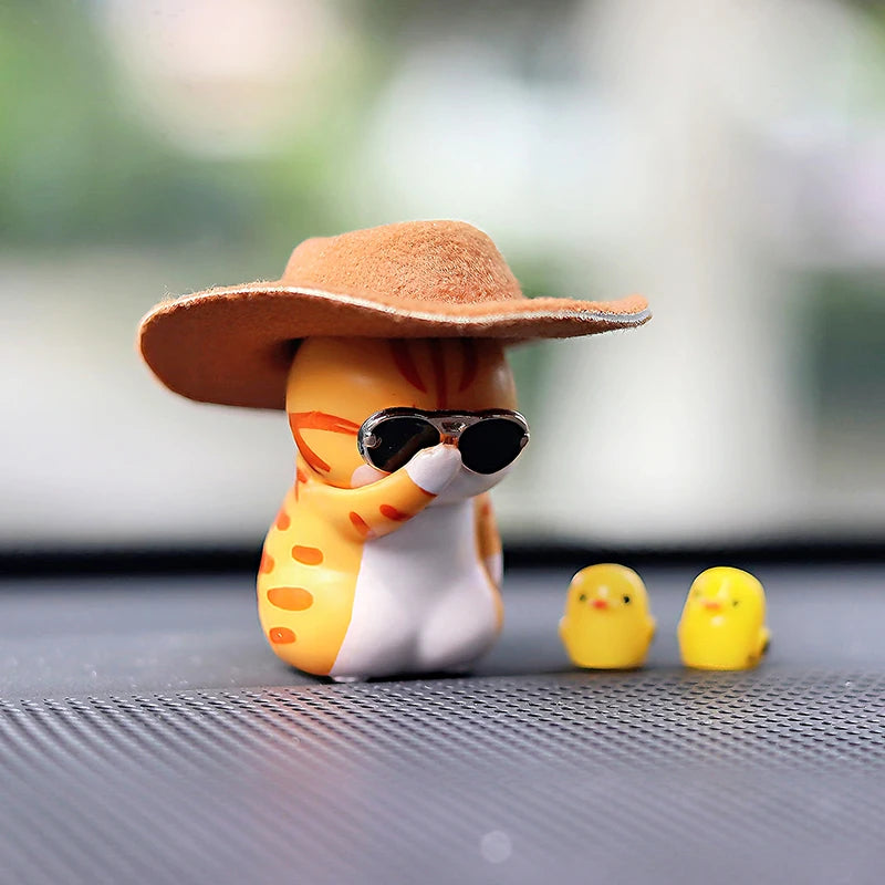Cute Car Interior Decoration Accessories Cool Kitten Wearing Hat and Sunglasses Auto Dashboard DFecoration Ornaments For Car
