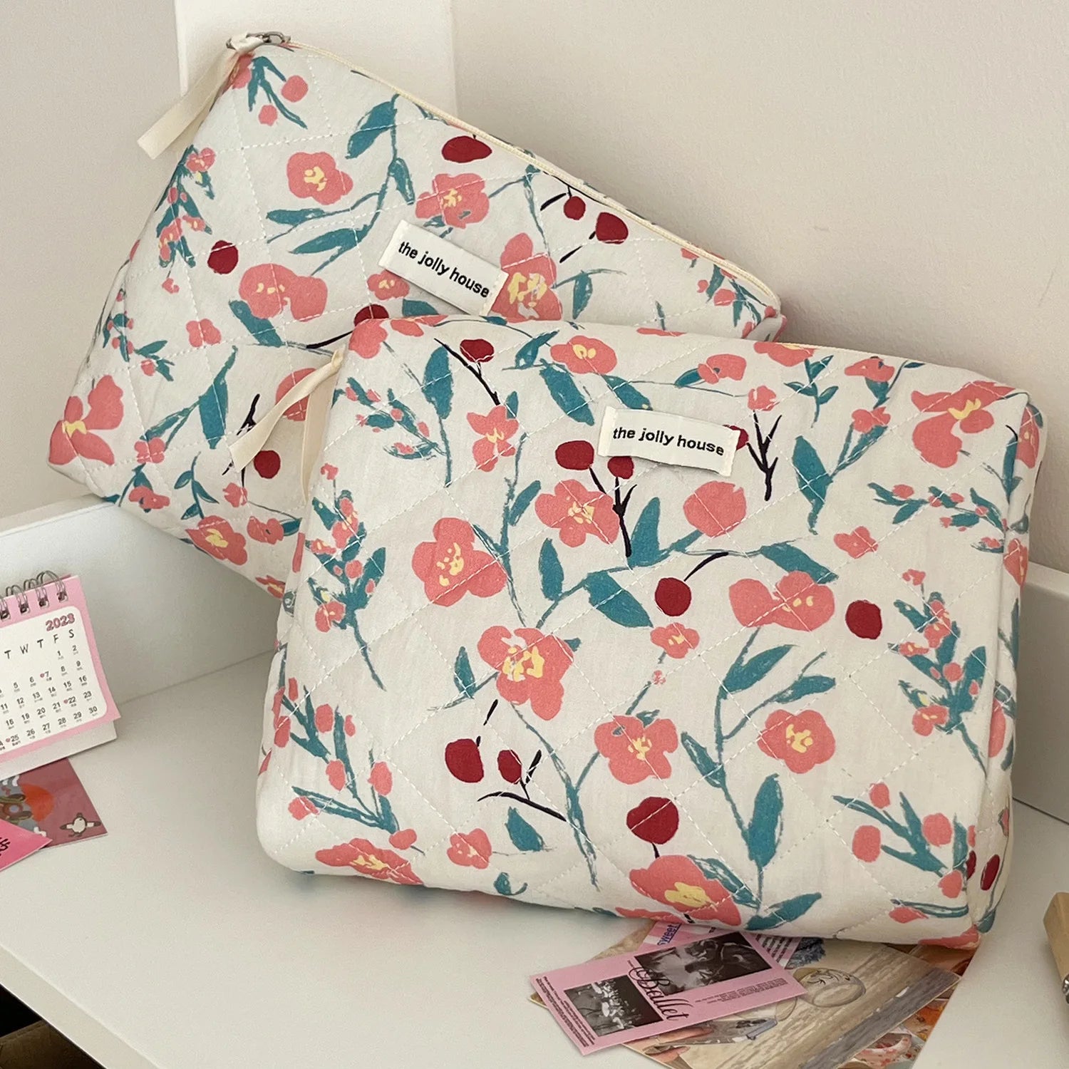 1pc/Set Pink Flower Print Makeup Bag Premium Travel Organizer Cosmetic Bag Makeup Bag Pouch Skincare Bag Toiletry Bag