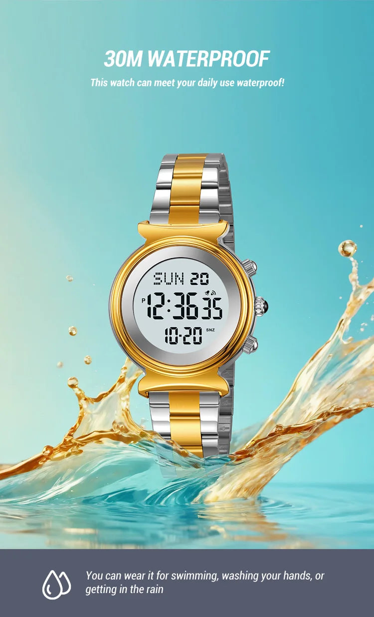 SKMEI Fashion Women's Alloy Digital Business Watch Waterproof Steel Strap Women Watch Simple Exquisite Silver Watch with 2408
