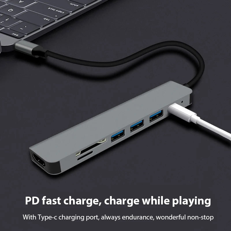 Type C 7 in 1 TypeC Hub PD87W 4K 30Hz HD Converter TF SD Card Reader USB3.0 HDMI for PC Laptop Tablt Otg