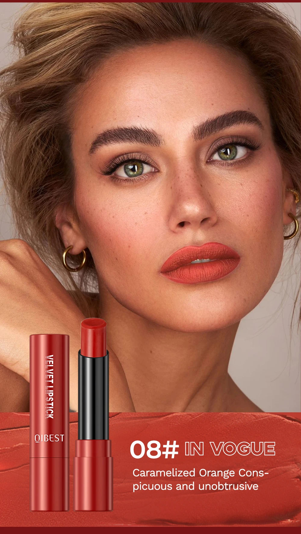 QIBEST Nude Lipstick Matte Lip Gloss High Pigment Makeup Classic Sexy Lipgloss Non-Stick Cup Long Lasting Red Lip Tint Cosmetics