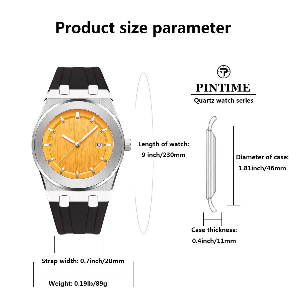 PINTIME Simple Men's Watch Fashion Leisure Sports Silicone Watch Automatic Date No Logo Round Waterproof Quartz Watch