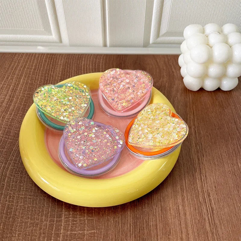 Stylish Glitter Sequins Love Heart Smart Tok For Magsafe Magnetic Phone Griptok Grip Tok Stand Universal Phone Smart Tok Holder
