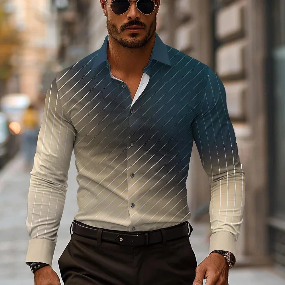 Men's long sleeved shirt striped spotted pattern 3D printed top for spring and autumn new fashion casual men's unisex clothing