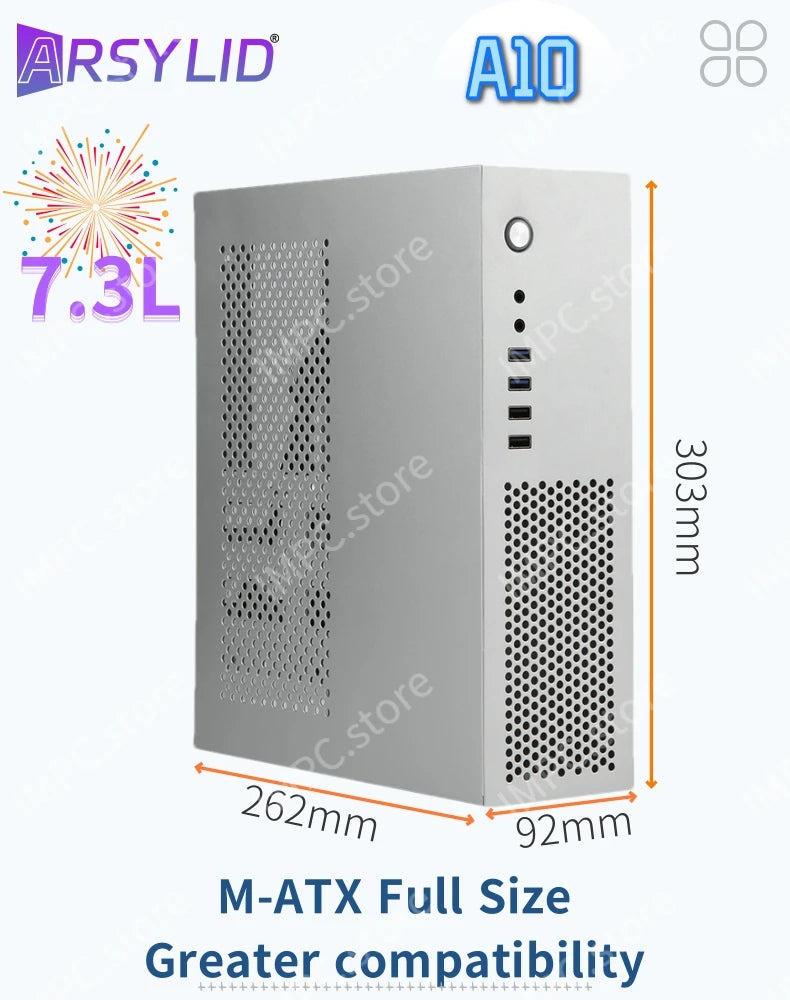 A10 7.3L M-ATX Chassis A4 HTPC Portable Half-Height Graphics Card Computer PC Support PCIe 2.5' SSD Drive Mini Flex PSU Case
