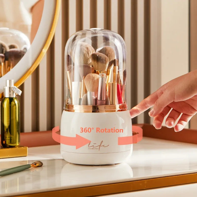 360° Rotating Make Up Organizer With Lid Luxury Cosmetic Brushes Holder Lipstick Eyebrow Pencil Holder Eye Shadow Storage Box