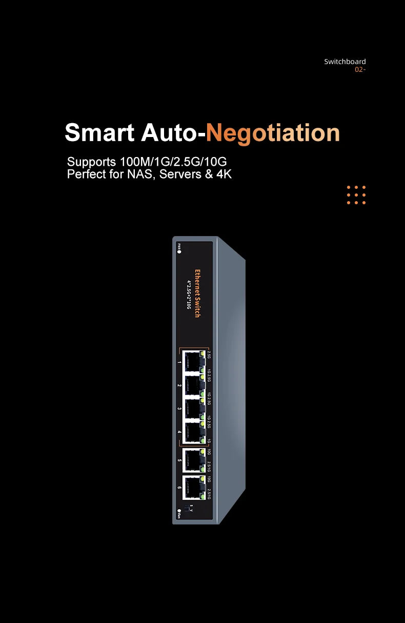 KeepLiNK 6-Port Multi-Gigabit Unmanaged Network Switch 4 X 2.5Gb RJ45 + 2 X 10Gb RJ45 for High-Speed Data Networking
