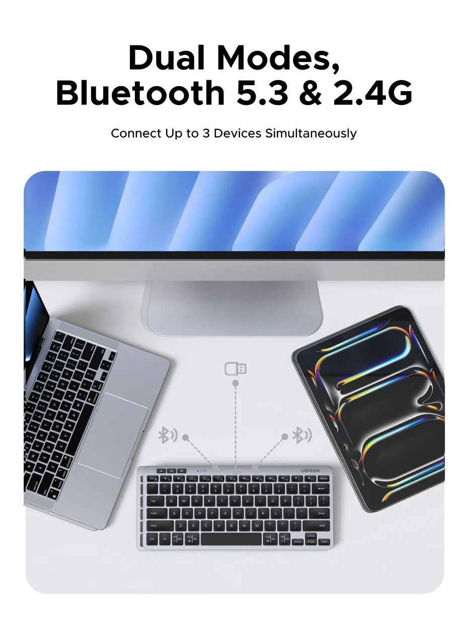 UGREEN Wireless Keyboard Bluetooth 5.3 & 2.4G Wireless Russian/EN 78 Keycaps For MacBook iPad PC Tablet