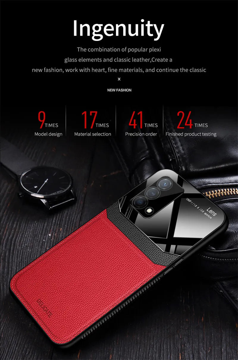 Realme GT Master RMX3363 RMX3360 Case Leather Glass Texture TPU Bumper with Plexiglass Back Cover for Realme GT Master Edition