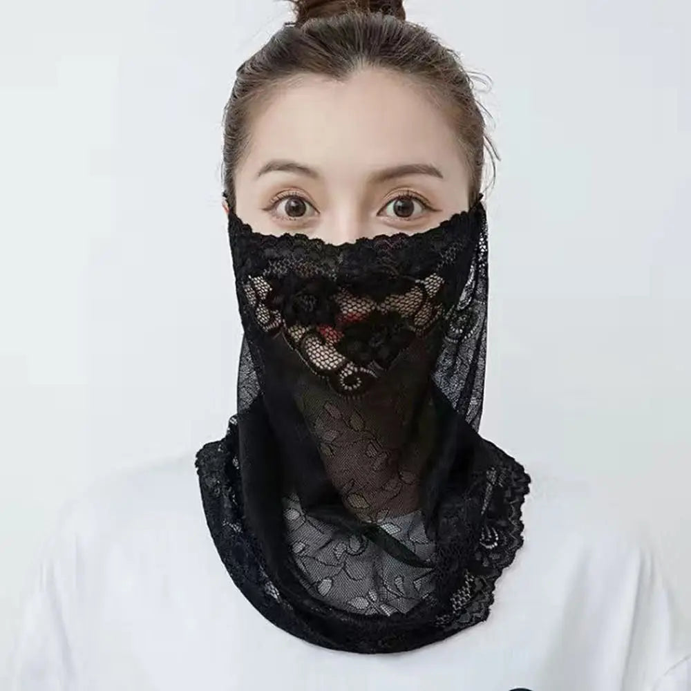 Summer Sunscreen Lace Mask Women Men Sport Golf Face Mask UV Protect Neckline Mask Hanging Ear Headband Scarf