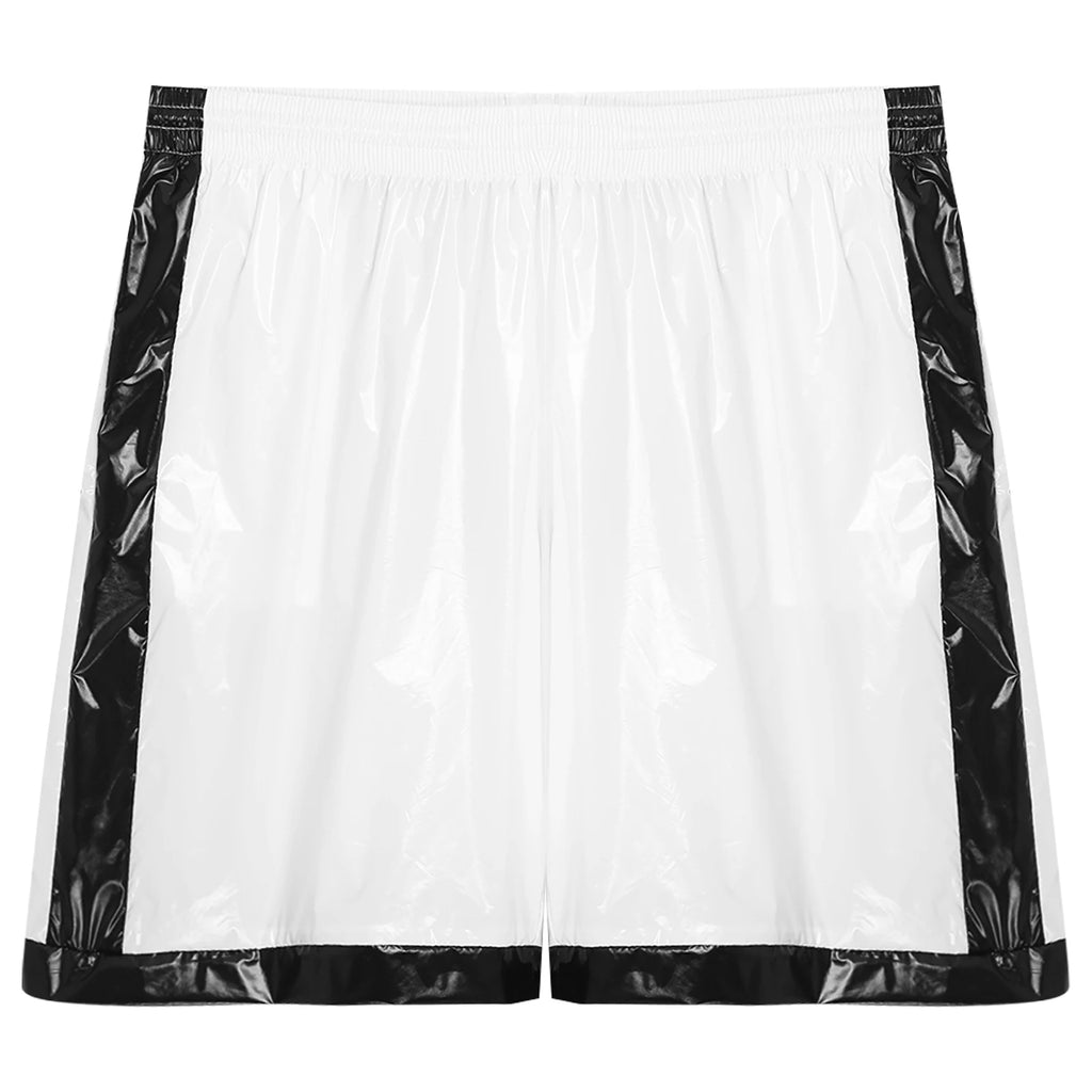 Swimwear Mens Swimming Trunks Wet Look Boxer Shorts Drawstring Elastic Waist Pockets Stripes Beach Sports Shorts Pajamas Costume