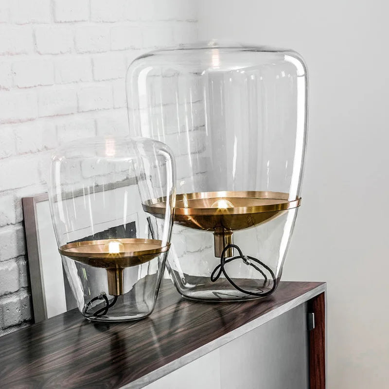 Postmodern Smoky Gray Glass Table Lamp Italian Creative Art Desktop Decoration Stand Lights Living Room Bedroom Hotel Lighting