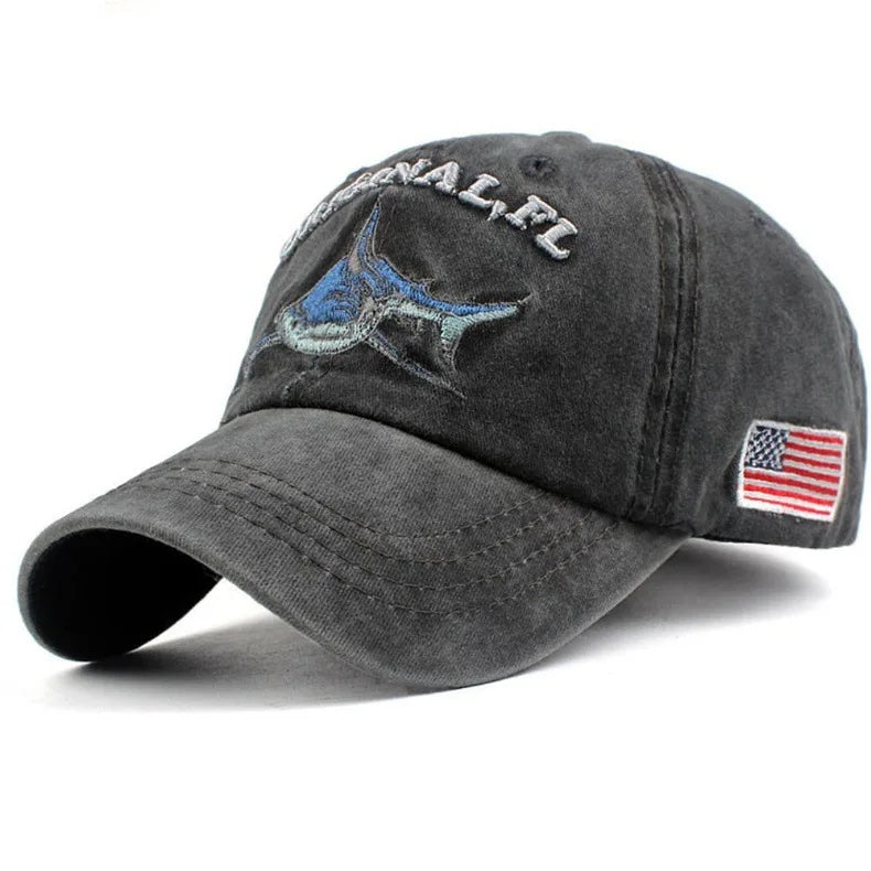 Hot-Selling Shark Embroidered Baseball Cap for MeninsTrendy Fashion Sunshade Sunscreen Baseball Cap Unique Niche