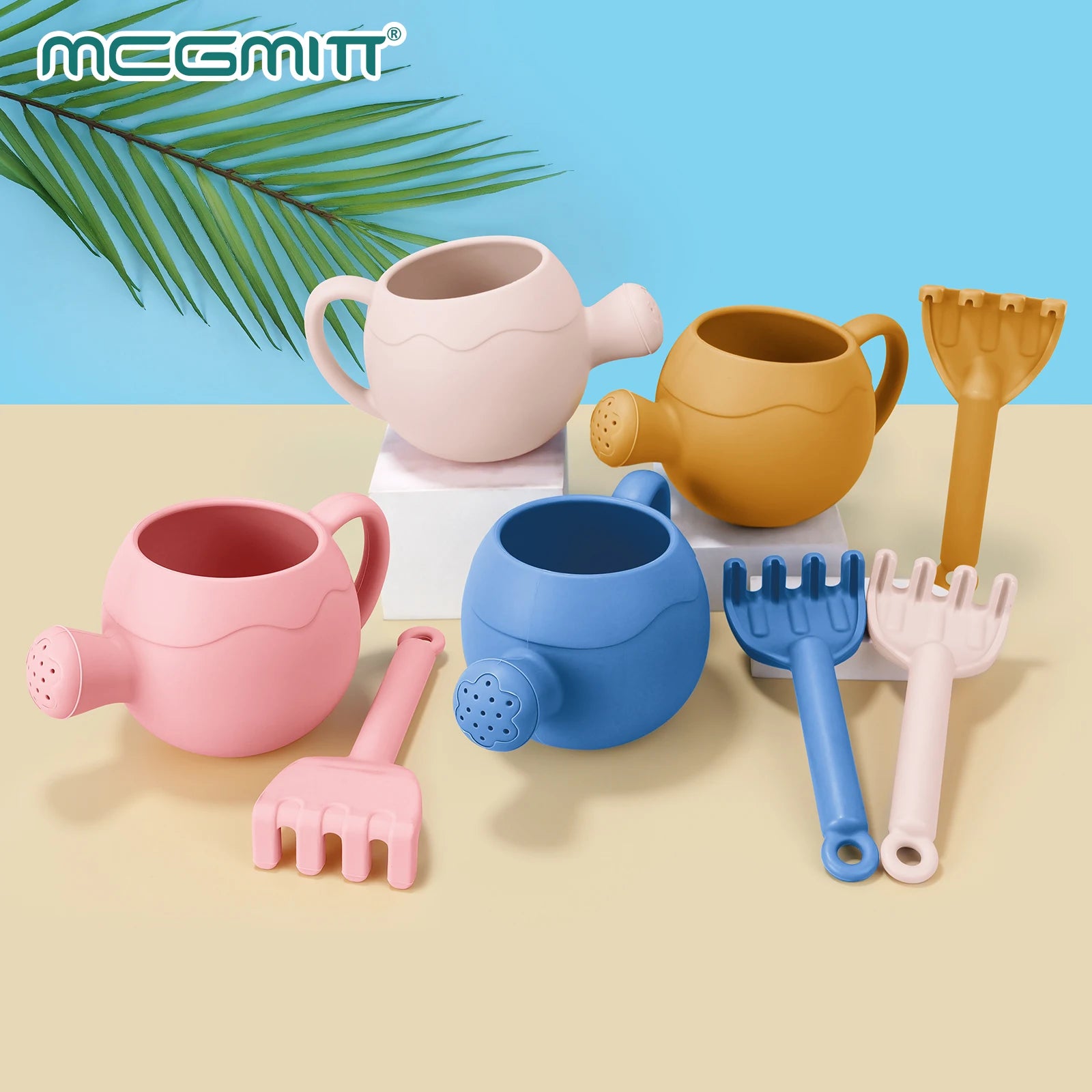 Summer Beach Toys Sand playing tools Soft Silicone Watering Pot Rake Set Play Sand Bucket Shovels Suitable for children outdoors