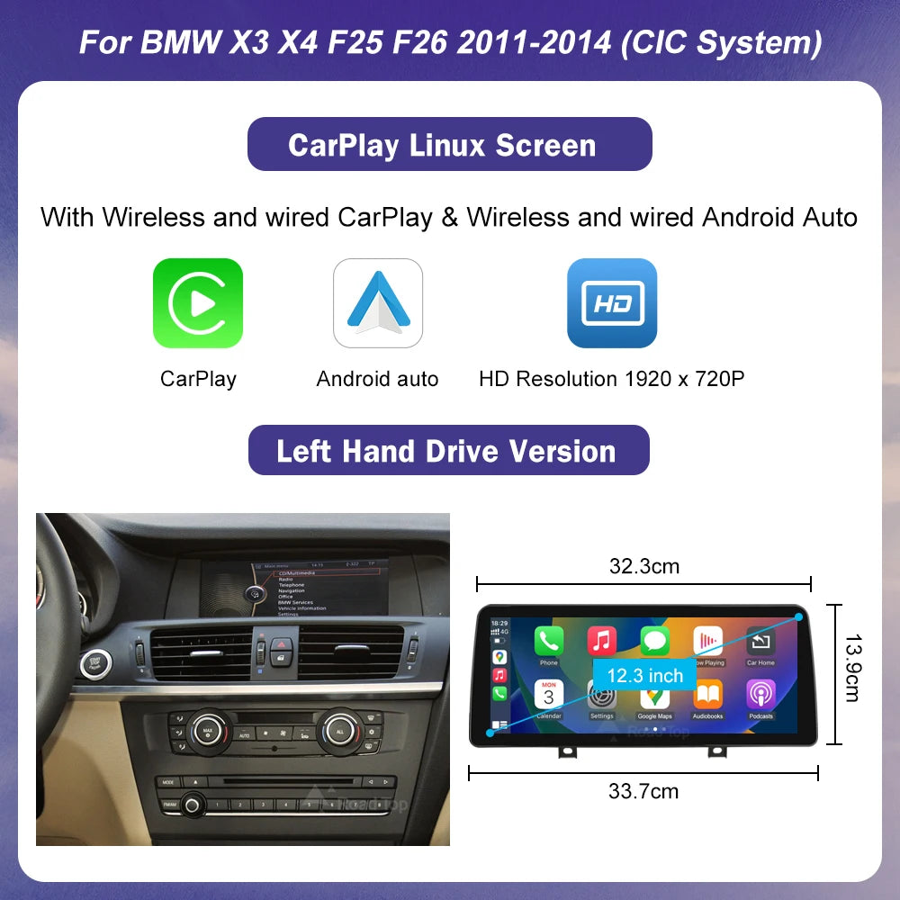 1920*720 Multimedia Touch Screen Wireless Carplay For BMW X3 F25 X4 F26 2014-2016 CIC NBT System Android Auto NBT System