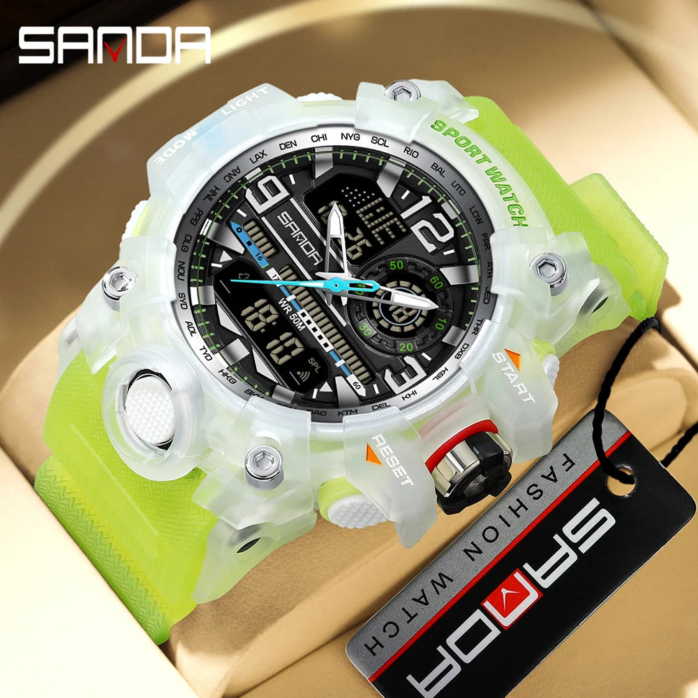 SANDA 3133 Digital Watch Men Military Sport Stopwatch Quartz Wristwatch Top Brand Luxury LED Waterproof Male Electronic Clock