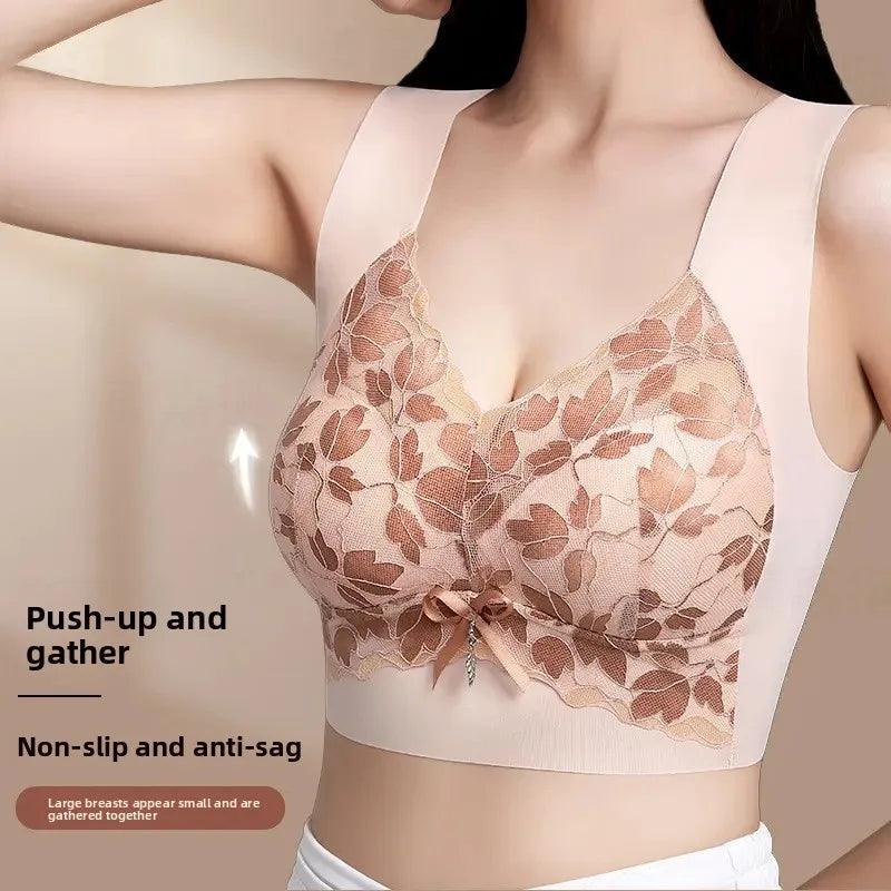 Ladies sexy lace gathered oversized bra comfortable without steel ring luxurious with beautiful back no trace breathable bra