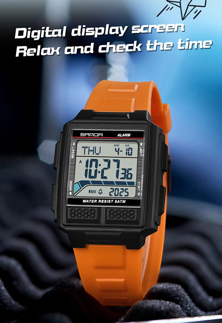 SANDA 2212 Fashion Electronic Watch Alarm Clock Luminous Calendar Water Resistant Shockproof Sports Digital Watches for Man