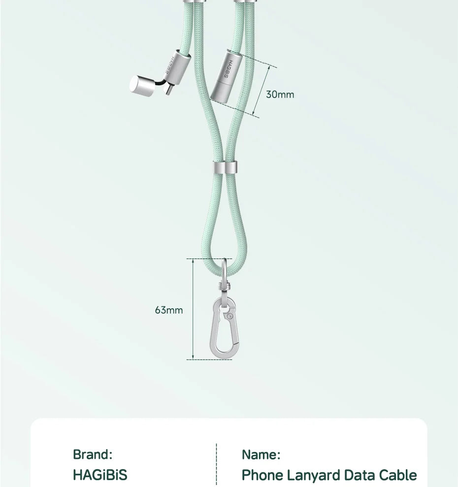 Hagibis Universal Phone Lanyard USB C Cable 2 in 1 Phone Strap C to C/C to L Charging Cord for iPhone 16/17 Pro Max Most Phones