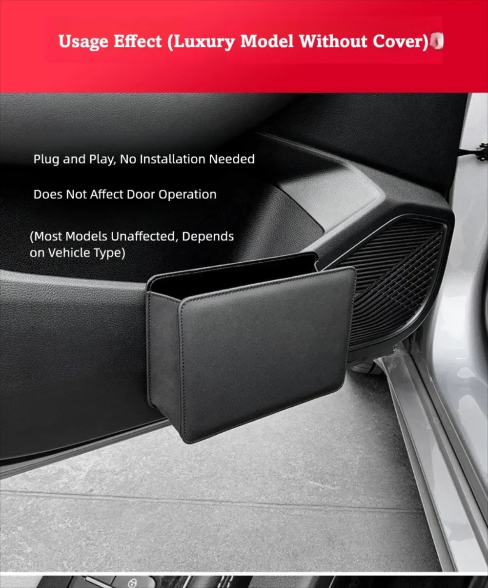 Multifunctional Car Trash Bin PU Leather Solid Color Seatback Hanging Storage Box Foldable Structure Car Door Storage Box
