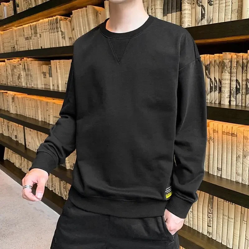 T Shirts for Men Plain Smooth Pullover Unicolor Tops Round Neck Male Clothes Polyester Fashion Trends 2025 Japan Y2k Sweatshirts