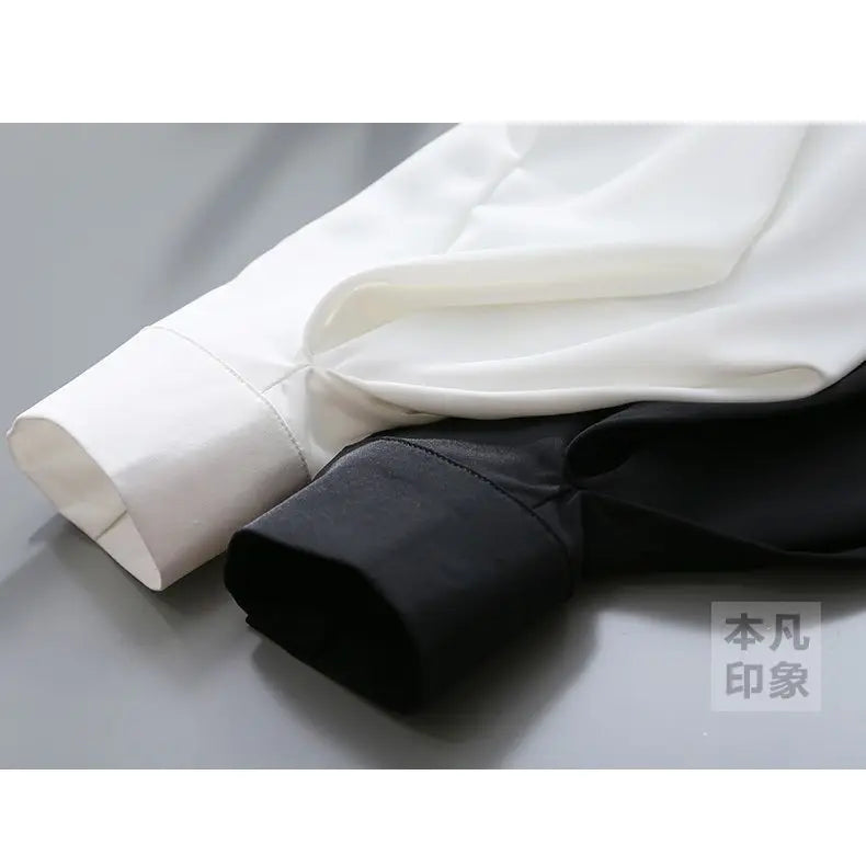 Blouses Tops Women White Black Long Lantern Sleeve Office Lady Temperament Autumn Winter Basic All-match Design Chic Female New