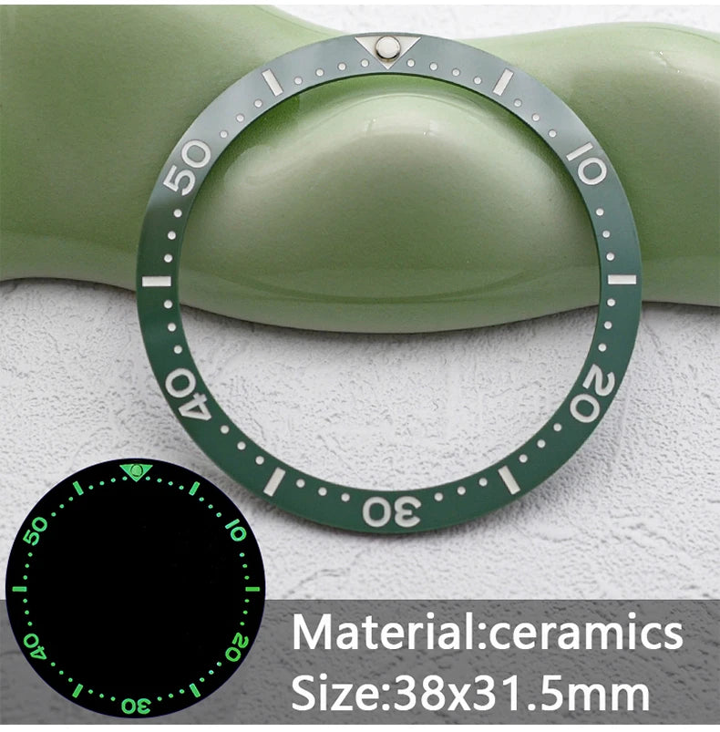 38mm x 31.5mm Flat Ceramic Luminous Bezel Insert for SKX007 SRPD Samurai King SPB185 Case Compatible, Replacement Ceramic Bezel