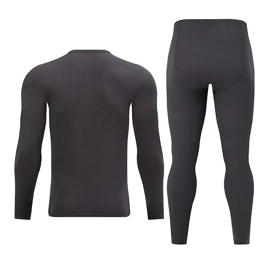 2-piece Men's Autumn And Winter Solid Color Casual V-neck Basic Warm Underwear Set Comfortable Sports And Fitness Base Shirt