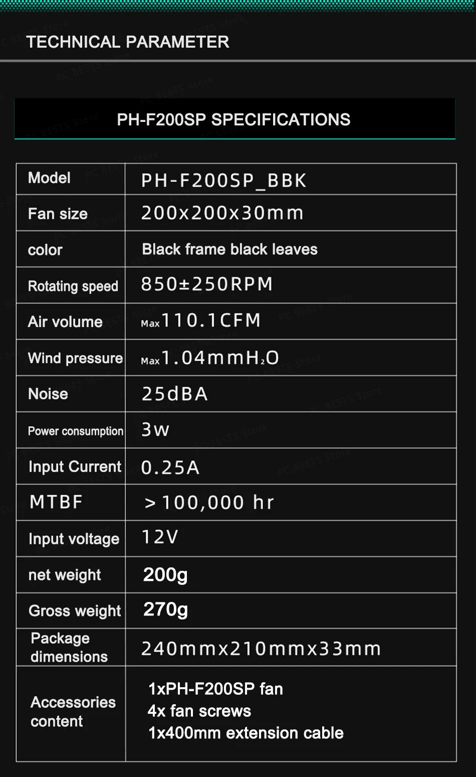 Phanteks F200SP Case Fan 200mm High-volume Black Chassis Cooling fan 4PIN 30mm Thickened Quiet Cooler pc cpu Cooling Fan