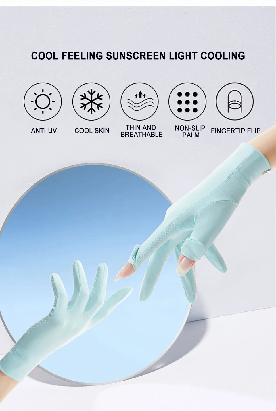 KoKossi Summer Sunscreen Gloves Breathable Anti UV Touch Screen Ice Silk Finger Flipping Gloves Riding Driving Gloves Woman