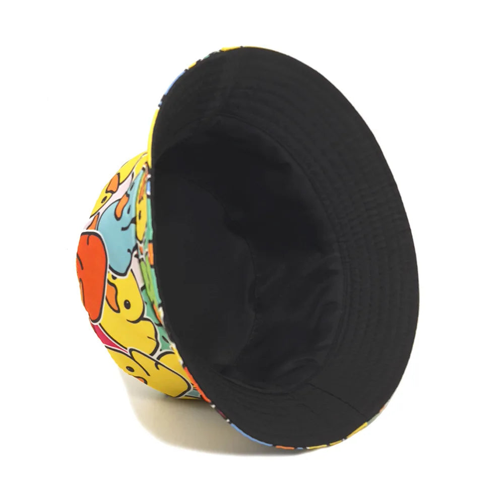 Cute Cartoon Duck Print Bucket Hat for Women Men Fashion Decorate Panama Summer Outdoor Travel Sunscreen Fisherman Hats Hip Hop