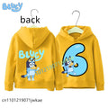 Bluey Birthday Number Print Hoodie Kids 1-9Y Front Back Design Long Sleeve Sweatshirt Boys Girls Casual Tops Birthday Party Wear